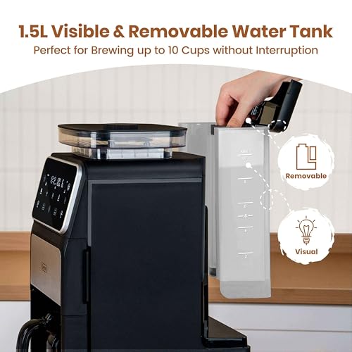 Gevi 10 Cup Drip Coffee Maker with Built-in Grinder, Grind ＆ Brew Burr Combo Coffee Machine with Touch Screen, Programmable, 4-Hour Warm Plate, Permanent Filter, Coffee Carafe by Gevi - Image 7