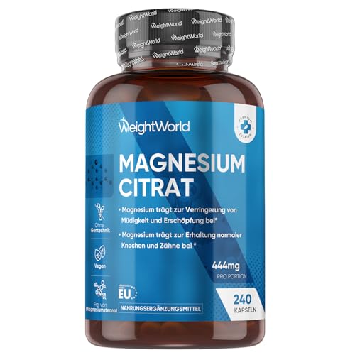 Magnesiumcitrat gepuffert - 240 vegane Kapseln - 444mg Elementares Magnesium pro Portion - 4 Monate Vorrat - Magnesium Citrate Capsules - Alternative zu Tabletten oder Pulver - von WeightWorld Magnesiumcitrat gepuffert - 240 vegane Kapseln - 444mg Elementares Magnesium pro Portion - 4 Monate Vorrat - Magnesium Citrate Capsules - Alternative zu Tabletten oder Pulver - von WeightWorld