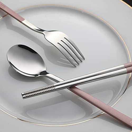 Devico D00400 Travel Utensils, 18/8 Stainless Steel 4Pcs Cutlery Set Portable Camp Reusable Flatware Silverware thumb #2