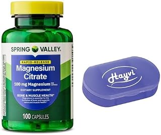 Rapid-Release Magnesium Citrate Bone Health Dietary Supplement Capsules, 100 mg, 100 Count, + Portable Pill Container (2 Items)