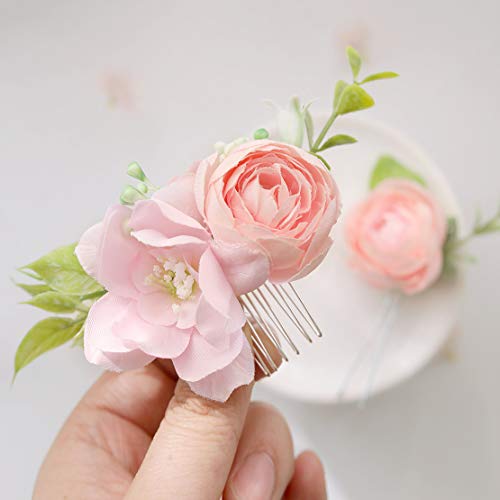 Fangsen Silver Wedding Rose Flower Hair Comb Bridal Hairpins Floral Hair Accessories for Brides and Bridesmaids Set of 2 (#103)