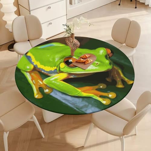 Nappe de table ronde élastique et imperméable pour repas en extérieur