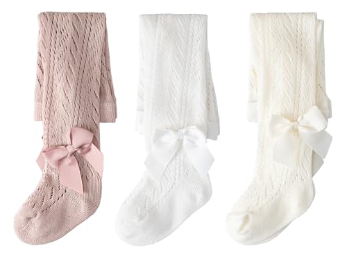Image of CHUNG Baby Girls Cotton Tights Thin Hollowed Summer with Bowknot Mesh Lace Fashion Toddler Footed Legging Pantyhose