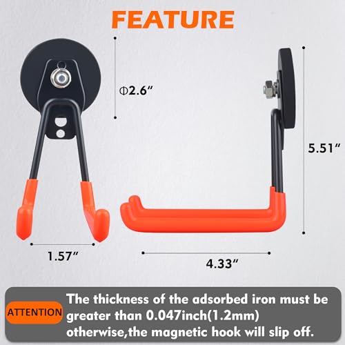 Image of MUTUACTOR Magnetic Hooks,2PCS Storage Magnetic Hooks Heavy Duty,Anti-Scratch Magnetic Mounting Garage Magnet Hooks for Organizing Power Drill,Garden Tools,Hose,Tool Chest,Steel Pegboard,Workshop