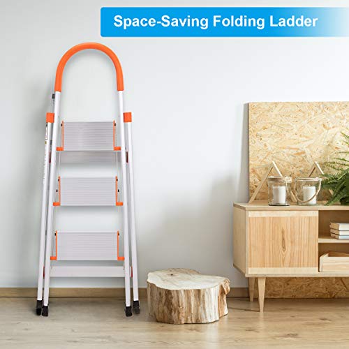 Giantex 3 Step Ladder Folding, Aluminum Step Stool Ladder w/Anti-Slip Handgrip and Wide Pedal, 330 lbs Load Capacity Platform Step Stool for Home, Garden and Office