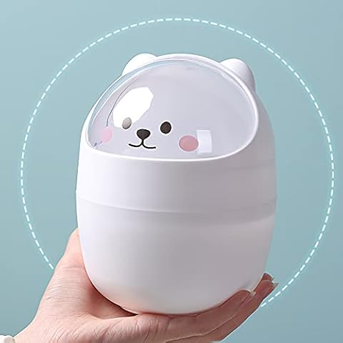 EASONGEE Cute Bear Mini Bin, Large Capacity Cartoon Desktop Bin With Lid, For Home Living Room Kitchen Bedroom Bathroom Office Cover