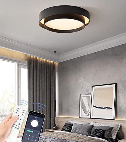 BKBEINGKING 北欧風 6-10畳 APP遠隔制御 無段階調光調色 LED シーリングライト リモコン付き 北欧 おしゃれ インテリアライト 天井 照明器具 間接照明 和室 居間 日本語説明書付 BK-HT341【ブラック 直径50cm 約3.5k