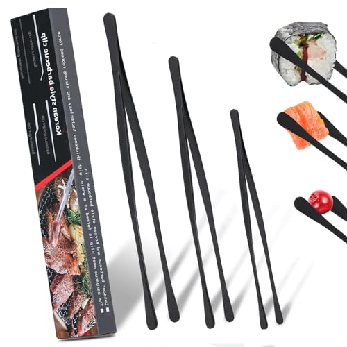 Pinzas finas de cocina – Pinzas de Cocina Profesionales – Set de pinzas de cocina de 3 piezas – incluye 30 cm, 25 cm y 20 cm – ideales para cocinar, asar a la parrilla y presentar alimentos (negro)