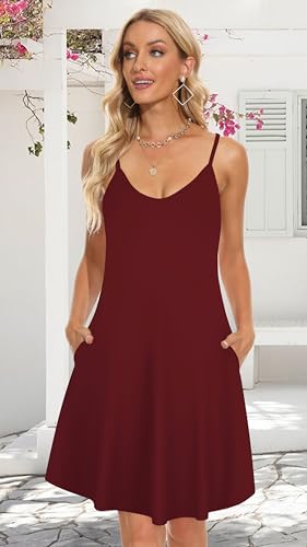 Image of elescat Womens Summer Dresses Spaghetti Strap V Neck Casual Sleeveless Sundress Beach Cover Ups with Pockets 2026