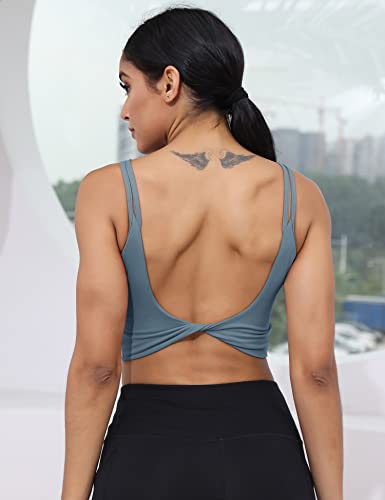 Image of LUYAA Womens Workout Sports Bras Backless Padded Yoga Tank Tops Crop Twist Low Back Cami Bra for Gym