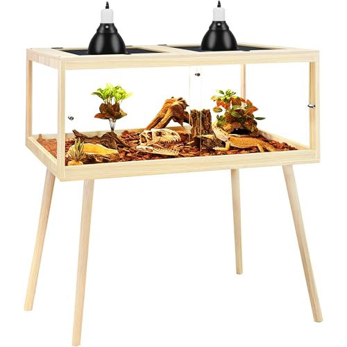 Prolee Bearded Dragon Tank with Leg Stand,Wooden Lizard Tank,Reptile Tank with Metal Mesh Roof Door, Acrylic Panel Snake Tank with Lock Design (Oak, 48"x20"x20")