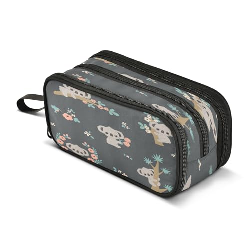 Image of Big Capacity Pencil Case Cute Koala 3 Compartment Pen Bag Pouch Holder Box for Office College School Portable Storage Bag for Kids