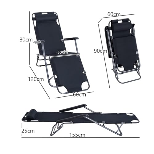كرسي استرخاء متعدد الاستخدامات - كرسي أو سرير 2 في 1 - للشاطئ وحمام السباحة والفناء، معدن