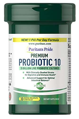 Puritan's Pride Premium Probiotic 10, Contains clinically Studied strains for Digestive and Immune Health, 30 Count