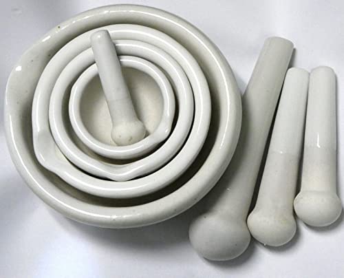 Set of 4, Porcelain Mortar and Pestle, Lab & Kitchen