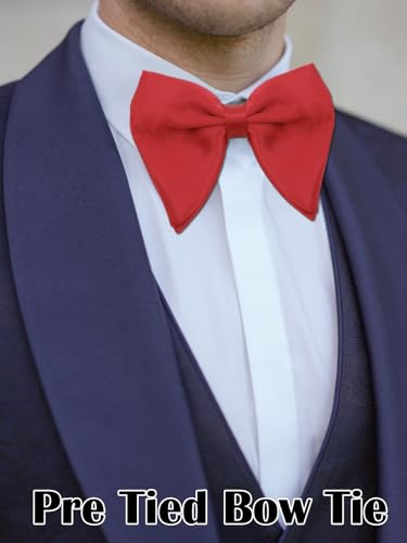 Image of Luckyvestir Oversized Bow Ties for Men, Pre Tied Clip on Men's Black Bowtie for Wedding Tuxedo Banquets Formal Wear