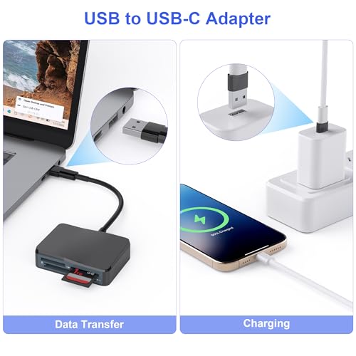 Image of SD Card Reader, 4 in 1 USB C to SD /TF /CF /MS Card Reader with USB to USB C Adapter Memroy Card Reader for iPhone 17 /16 /15 Pro Max iPad Pro MacBook Pro /Air iMac M4 /M3 /M2 Android Phone /Tablet PC (Black)