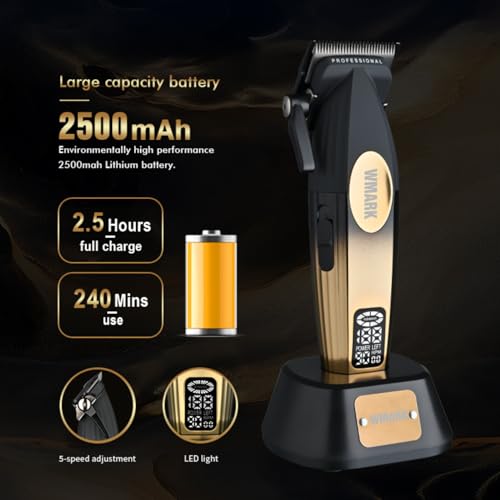 Image of WMARK NG-8038 Ultra-Premium Professional 9000 RPM 2 Speed Hair Clipper Set Zinc Alloy Body Digital Display 6 Guide Comb Taper Lever Cutting Cape Cleaning Brush Hair Brush & Sticker 240 min, Model 23