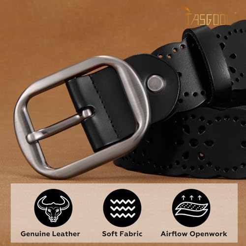 JASGOOD Women's Hollow Flower Genuine Leather Belt for Jeans Pants Wide Belt for Ladies - Image 5