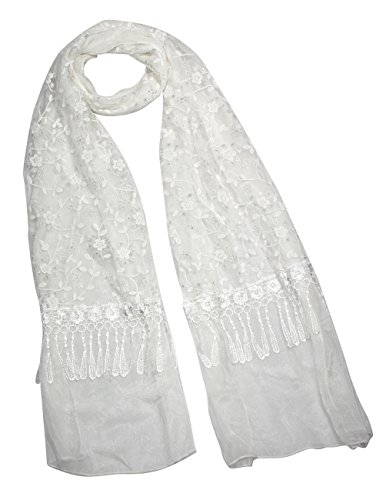 Dahlia Women's Evening Wrap Shawl Scarf - Shining Floret Embroidered Lace