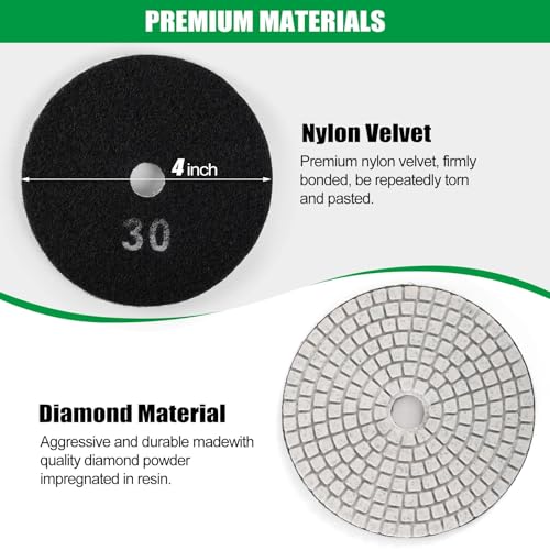 Image of WORKEASE 4 Inch Diamond Polishing Pads Wet /Dry 12PCS, 30 Grit Diamond Sanding Pad, Granite Stone Concrete Marble Rock Countertop Quartz Polish Pad