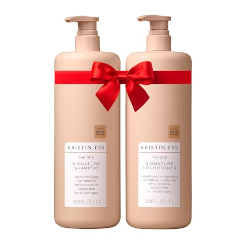 Kristin Ess Signature Shampoo and Conditioner Set with Pumps | Daily Sulfate Free, Color Safe, Hydrating, Moisturizes, Adds Softness & Shine - Pear Fragrance, 33.8 fl oz each 2-pack