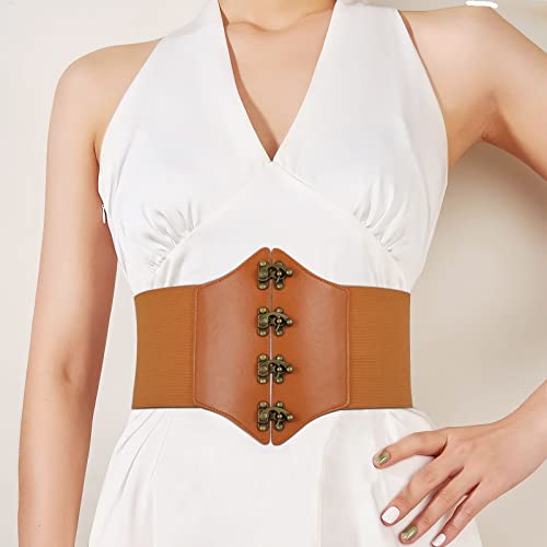 SANSTHS Wide Corset Belt for Women Lace-up Renaissance Corset Hight Waist Elastic Belt for Halloween Costume Parties