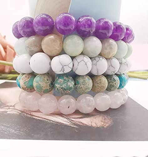 Wainis 5 Pcs 10Mm Semi-Precious Gemstones Beaded Bracelets For Men Women Healing Crystal Stretch Beaded Bracelet Unisex #TOP5