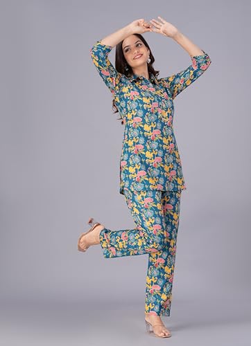 Image of Kuruti B Sheets Women's Printed Night Suit Set | Soft & Breathable Top and Pyjama Set for Women | Stylish Relaxed Fit Sleepwear for Everyday Comfort | Perfect Lounge Wear for Home & Travel