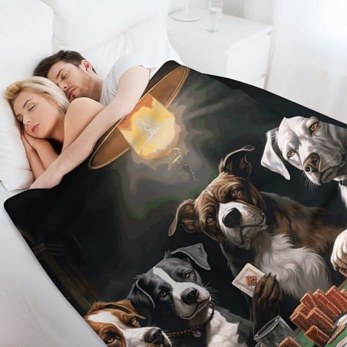 Couverture flanelle imprimé chiens poker : idée cadeau originale lit canapé