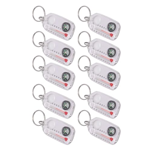 10 piezas de brújulas de bolsillo y termómetros portátiles multifuncionales con llavero lupa para senderismo y camping miniatura 4
