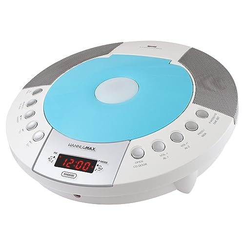 HANNLOMAX HX-330CD CD Player, FM Radio, Bluetooth, Alarm Clock, Red LED Display, USB Port for Charging and MP3 Playback, Aux-in, Remote Control Included, AC Operation only. (Blue)