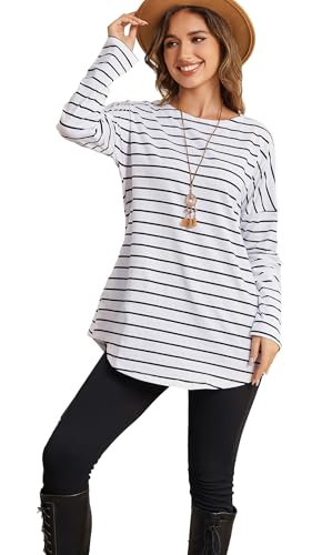 Sunfaynis Women's Black and White Striped T Shirt Long Sleeve Tunic Tops for Leggings