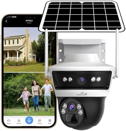 Camate Stellar Duo 4+4MP 4G SIM Based Wireless Outdoor CCTV Camera | Solar Powered Battery | No WiFi Needed | Color Night Vision | Motion Detection | 2-Way Audio | Weatherproof | Supports 256GB SDcard
