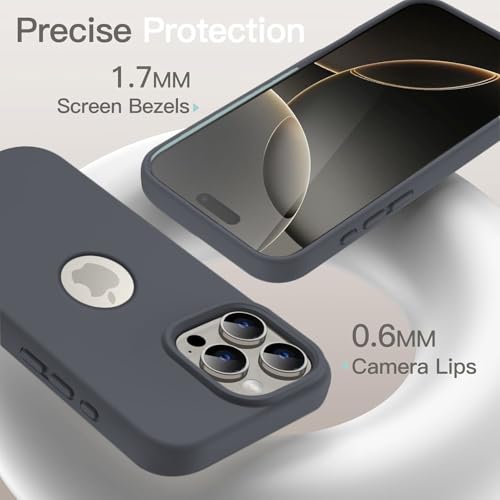Image of VONZEE Microfiber Logo Cut Cover Compatible with iPhone 16 Pro Max Case, Liquid Silicone Full Body 4-Layer Protective Cover, with High Raised Camera Lips, Slim Durable Phone Case, Titanium Grey