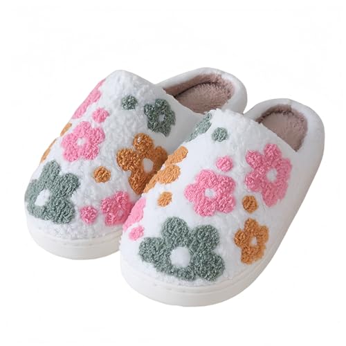 Womens Mens Cute Flowers Slippers Retro Memory Foam Cartoon Comfort Slippers Fuzzy Warm Plush Couple House Shoes