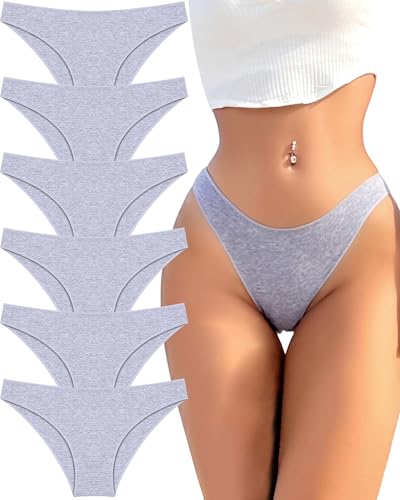 Image of FINETOO 6 Pack Cotton Underwear for Women Cute Low Rise Bikini Panties High Cut Breathable Sexy Hipster Womens Cheeky S-3XL