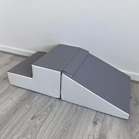 ORTHOLOGICS® Indoor Soft Play Foam Slide and Steps Beginner Activity Equipment Children's Toddlers Ramp Climbing, Stairs, Crawling, Climber, Sliding - 2 Piece Set Grey OL19 Cover