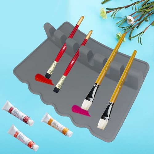 Image of 2 Packs Silicone Paint Brush Holders Paint Brush Organizer Large Paint Brush Stand Rest with 6 Slots for Watercolor Oil Acrylic Painting Brushes