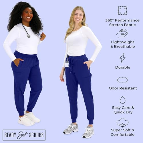 Image of READY SET SCRUBS - Scrub Pants for Women - 2 Pack - Cargo Jogger Pants Set with 8 Pockets - Yoga Waistband - Soft & Stretchy