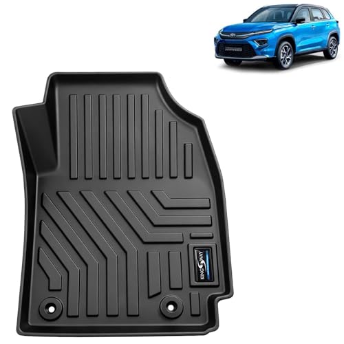 Image of KINGSWAY Accessories Custom-Fit TPE 5D Car Floor Mats Only Compatible with Toyota Urban Cruiser Hyryder | Year 2022 Onwards | Set of 3 Pcs | All Weather Anti Slip Foot Mat | Black | 2 Years Warranty