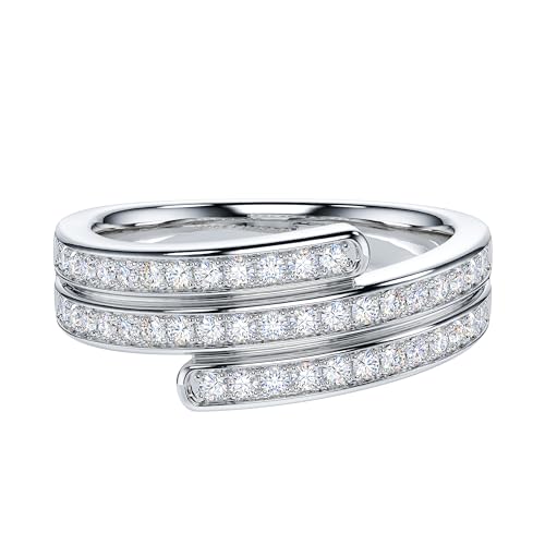 THELANDA Genuine Moissanite or Simulated Diamond Sterling Silver 7.5mm Wide Triplex Row Cluster Dress Promise Ring Unisex Wedding Ring - Main Image