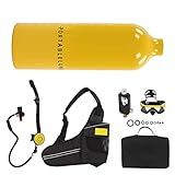 VBESTLIFE 1L Tragbare Sauerstoffflasche Zum Tauchen, Rebreather für Kleine Tauchflaschen, Leuchtendes Wasserdichtes Manometer, Luftfahrt-Aluminium 6061 (Gelb)