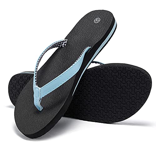 Akk Laides Flip Flops Sandals - Comfy Soft Yoga Mat Thong Walking Slides Sandles with Orthotic Arch Support for Summer Beach Indoor Outdoor Size 8 Sky Blue