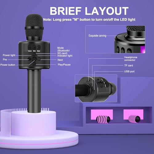 Image of Ankuka Wireless Karaoke Microphone with Speaker - Bluetooth Mic for Singing with LED Lights | Kids & Adults Portable Karaoke Mike with Echo Effect & 1800 mAh Battery for Birthday Home Party D168