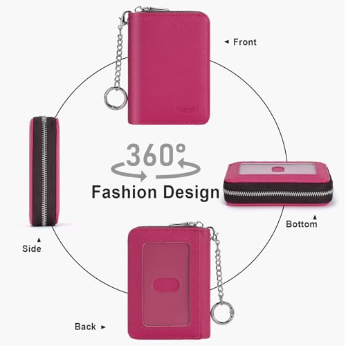 Image of Mayski Credit Card Holder, Zipper Credit Card Wallet for Women, Small Accordion Card Cases Holder, KeyChain Wallet, Business Card Holder, Burgundy