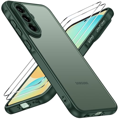 ivoler Hülle für Samsung Galaxy A56 5G mit 2 Stück Panzer Schutz Glas [Militärstandard] Stoßfest [Kameraschutz] Handyhülle Matt Durchscheinende Rückseite Anti-Fingerabdruck Schutzhülle Case Grün