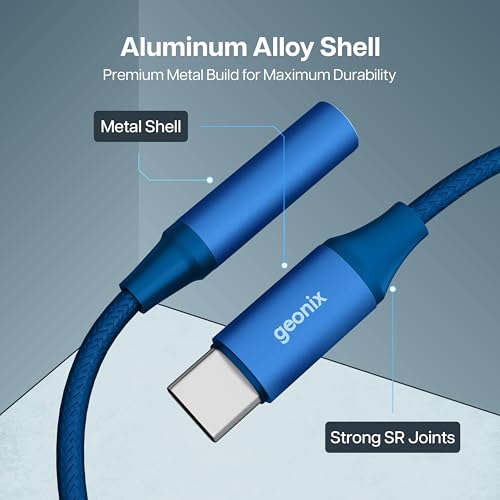 Image of Geonix Befit AX7 Type-C to 3.5mm AUX Female Converter | MIC & Audio Support | Smart DAC Chip | Plug & Play | 13cm Cable, 1 Year Warranty (Royal Blue)