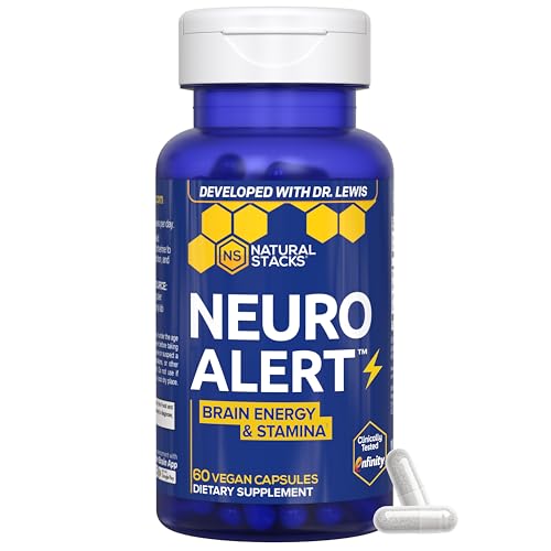 NATURAL STACKS NeuroAlert - 200mg Paraxanthine Energy Supplement - Caffeine Free Focus w/ 500mg L-Tyrosine & 100mg L-Theanine - 10mg NADH for Cellular Energy Support - 60 Paraxanthine Capsules
