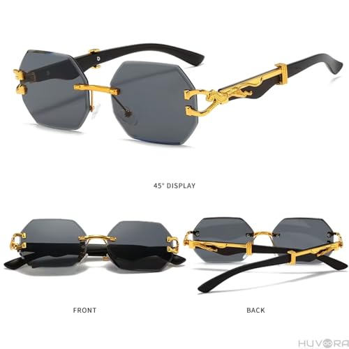 Image of Designer Hexagon Rimless UV Protection Sunglasses for Men Women Stylish - Spotted on YoYo Honey Singh - Anti Glare Retro Rectangle Gradient Leopard Shades Party Goggles
